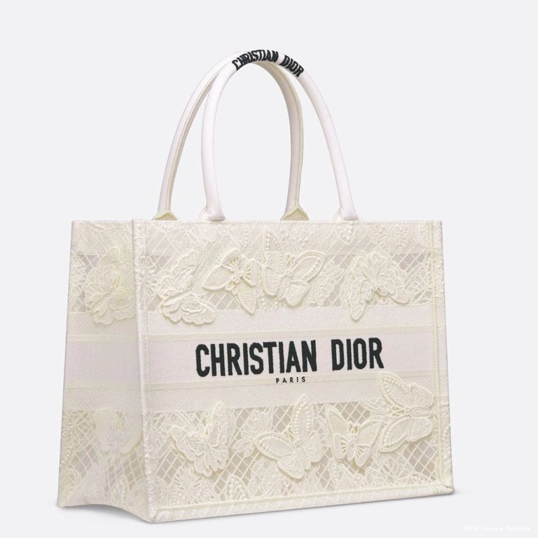 Cheap D-Lace Canvas Butterfly White Tote Motif Book Dior 0718 Luxury
